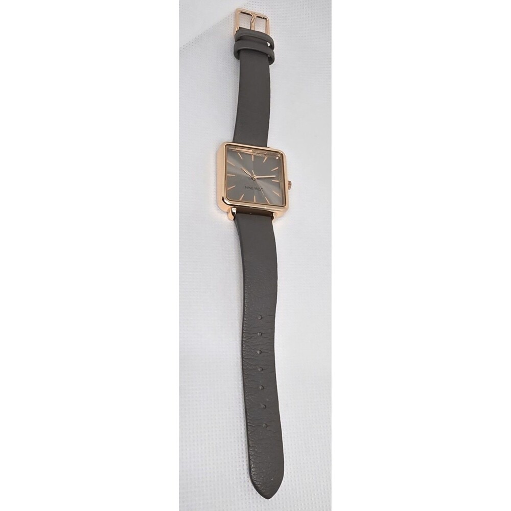 Women's Nine West Casual Square Rose Gold Tone Case Gray Leather Strap Watch 13 - Picture 6 of 9